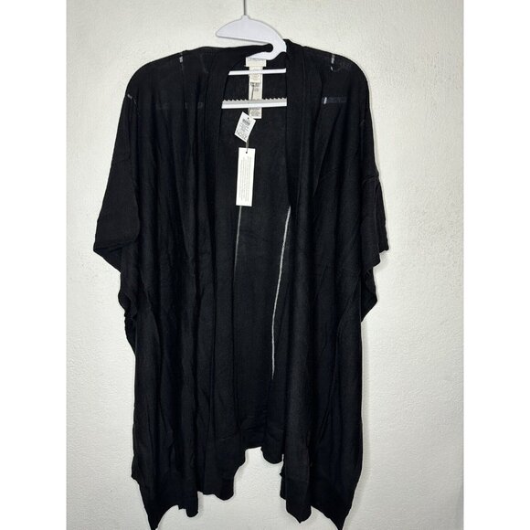 Chico’s Shadow Stripe Ruana Covering Shawl Kimono In Black One Size - Picture 1 of 10